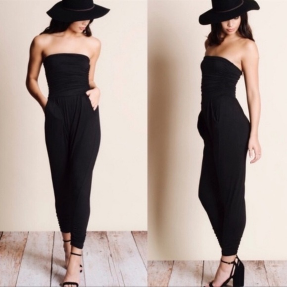 Hearts & Hips Pants - Heart & Hip Black Strapless Jumpsuit